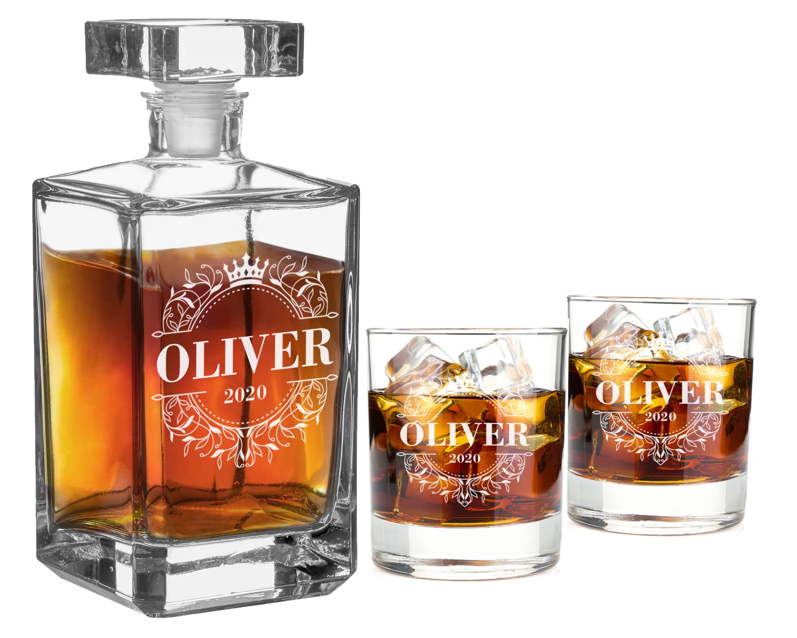 Szklana, hermetyczna karafka do whisky, spersonalizowana z grawerowanym laserowo tekstem, stylowe naczynia szklane, prezent dla mężczyzny, rozmiar 700 ml