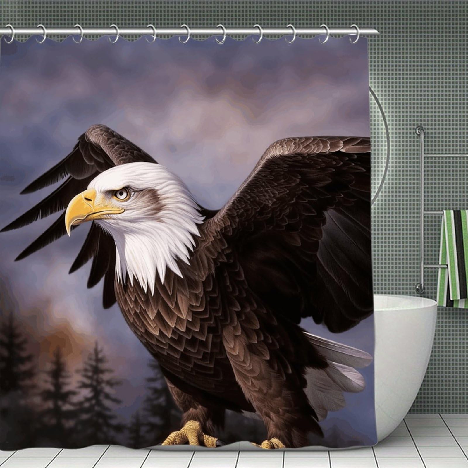 VstaDank Bald Eagle Bath Curtain Elegant Heavy Duty Shower Curtains 70x70 in Rustic Farmhouse Cloth Shower Curtains Neutral Modern Bath Curtain for Bathroom