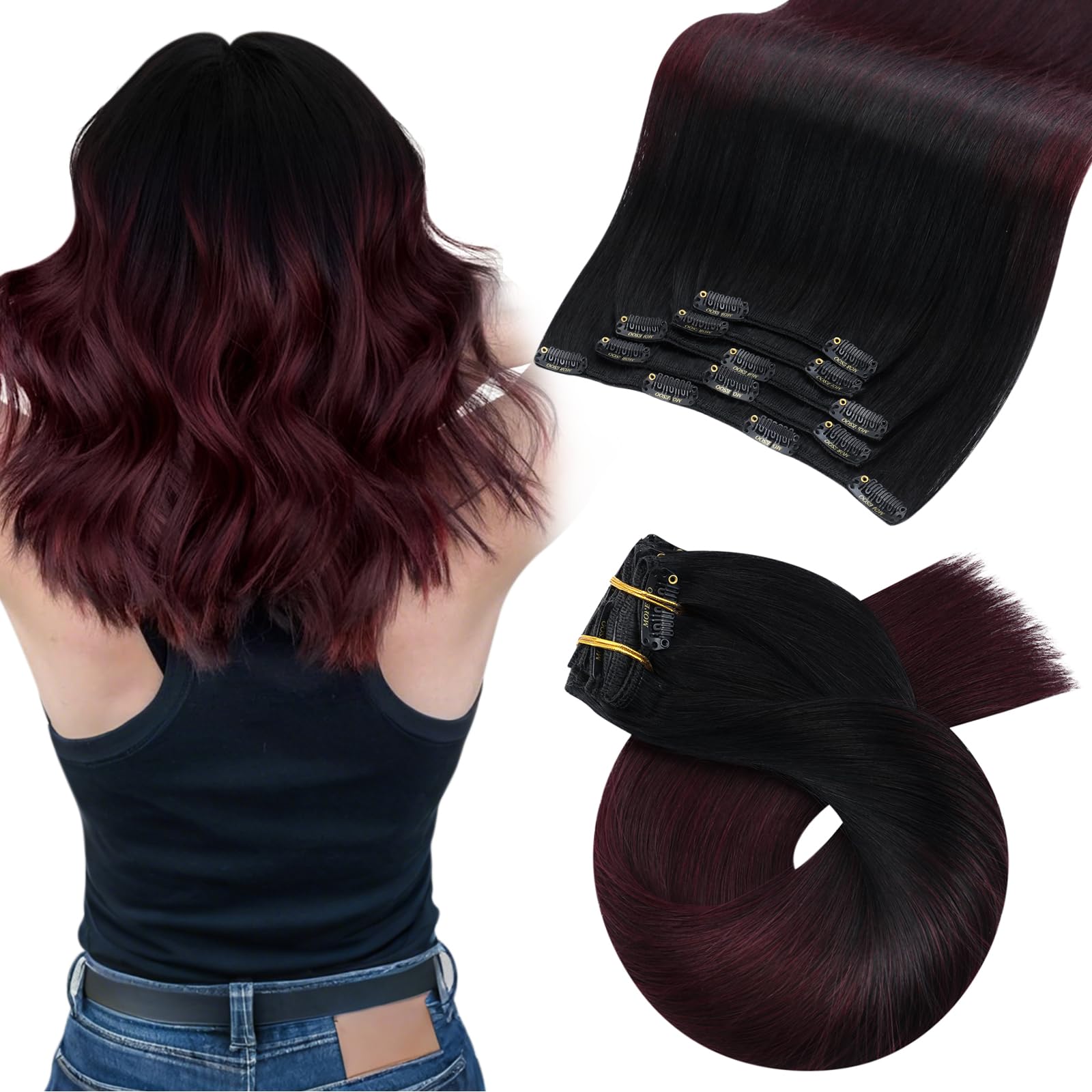 Moresoo Human Hair Extensions Clip in Real Hair Ash Blonde with Bleached Blonde Clip in Hair Extensions Remy Human Mid-length Hair Layered Add Volume 14 Inch 5pcs/80g #P18/613 — view 83