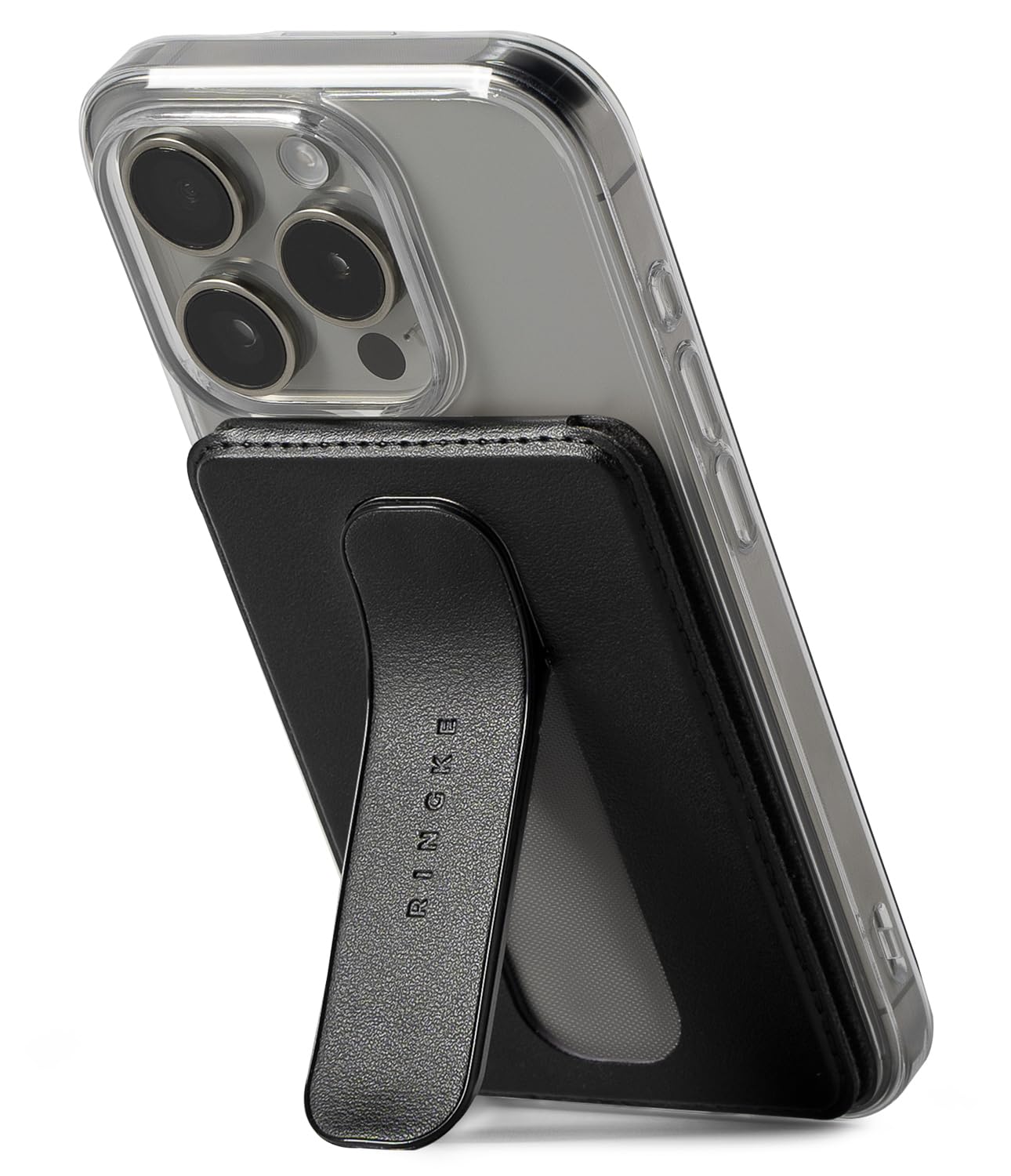 Ringke Slide Grip Wallet Magnetic, Porta Carte Magnetiche in pelle PU con Funzione di Impugnatura Regolabile e Compatibile con Custodie Magnetiche per Telefono - Black