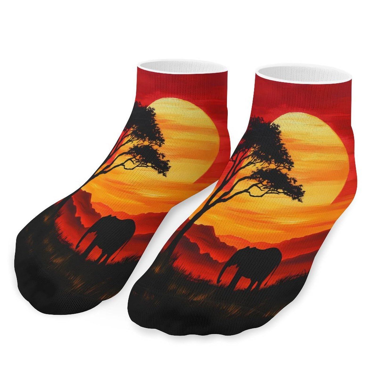 Anceky Sunset with African Elephants Socks Print Ankle Sock Casual Sports Short Sockss for Women Men