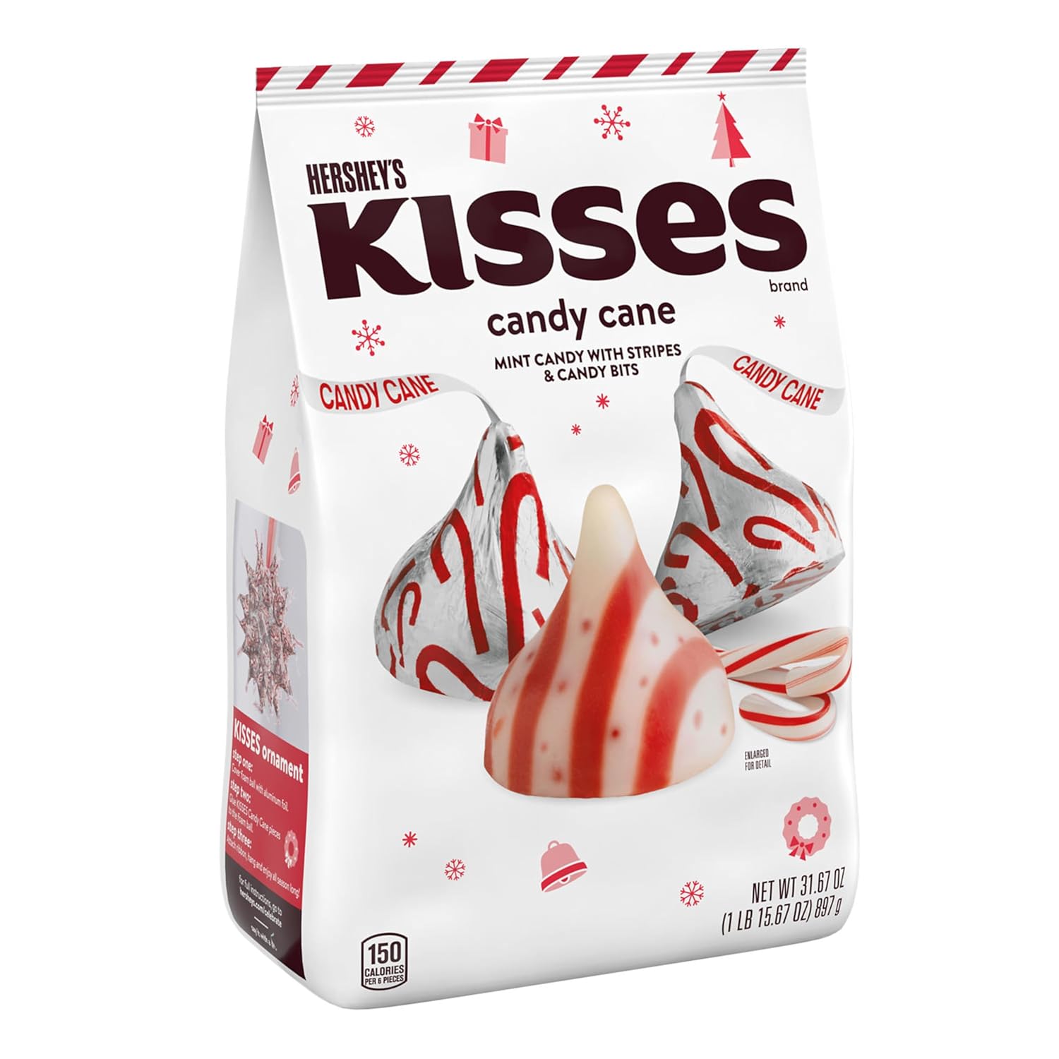 HERSHEY'S KISSES Candy Cane Flavored, Christmas Candy Bulk Bag, 31.67 oz