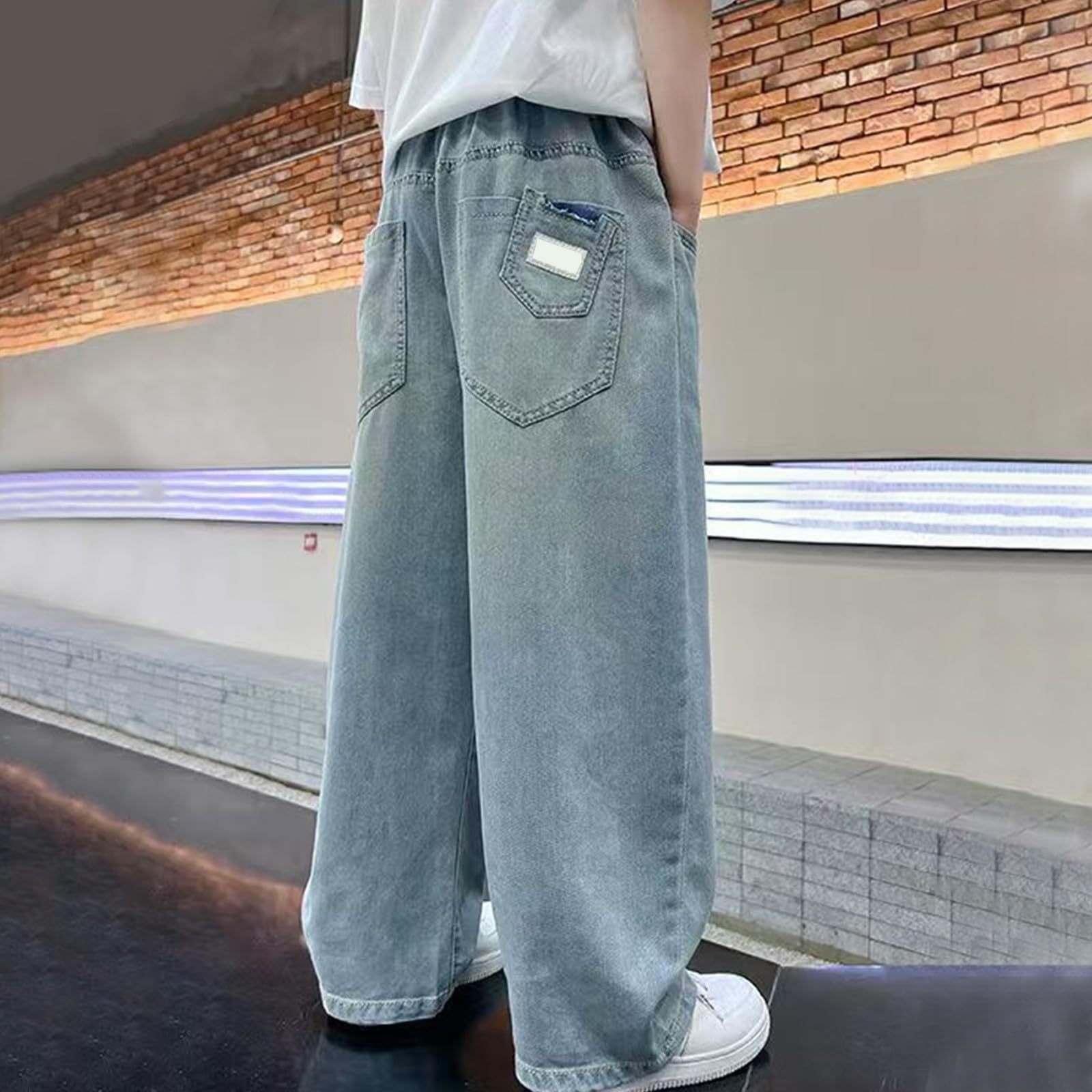 Genérico Pantalones Deportivos Niño Pantalones Casuales de Mezclilla Veraniegos para Niño Jovenes Ajuste Relajado Transpirables Ligeros Comodos Edad 5 14 Años