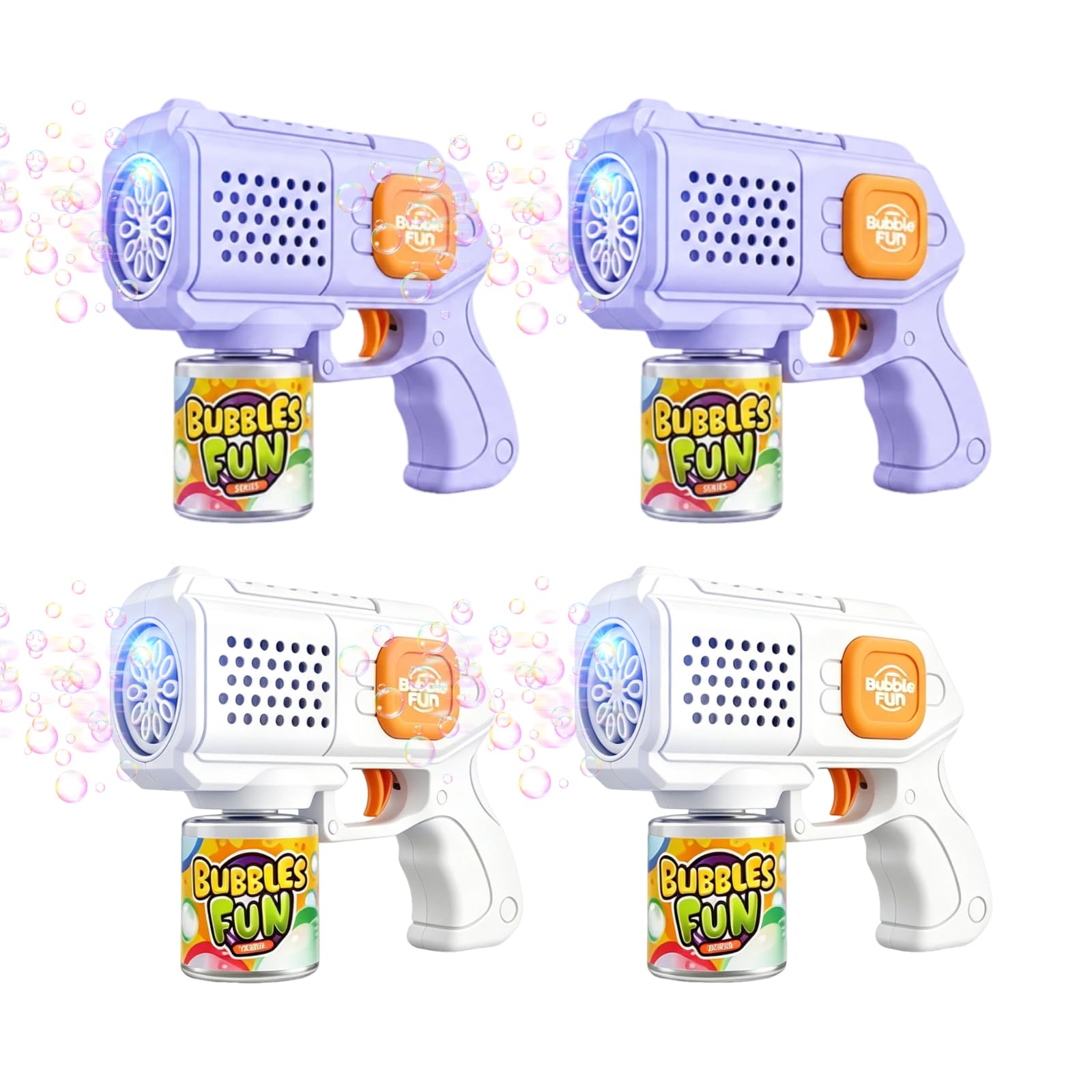 4 Stück automatische Seifenblasenpistole – 8000+ Blasen/min, tragbar mit LED-Lichtern, Seifenblasenmaschine für Kinder – Geburtstag/Hochzeit/Party/Geschenk