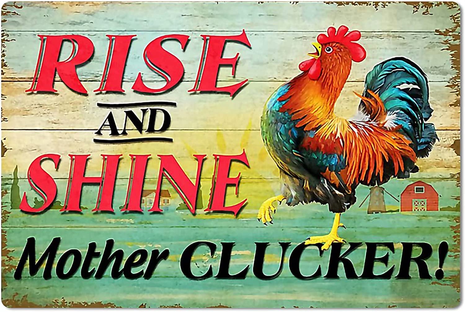 Haosensix Chicken Coop Metal Tin Sign Vintage Rise and Shine Ranch Retro Poster Garage Kitchen Metal Plaque Home Decor Farm Club Poster Painting 12x16 inch