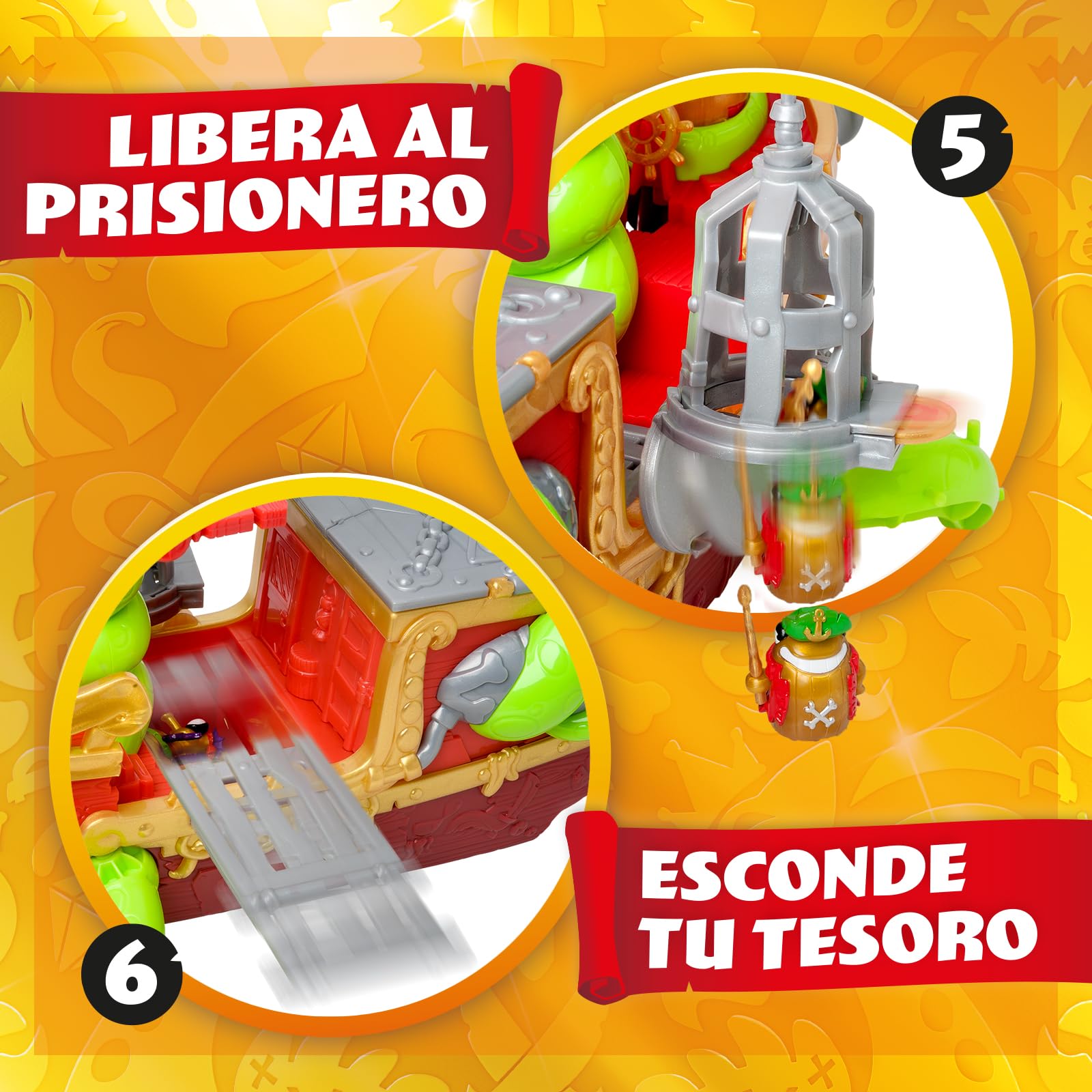 PIRATIX Kraken Ship–Barco Kraken de Piratix.Contiene 1barco Kraken,2Piratix & accesorios exclusivos,1proyectil de cañón,1tesoro exclusivo,6 tesoros dorados,1 bandera exclusiva,1espada,1ancla y1prisión