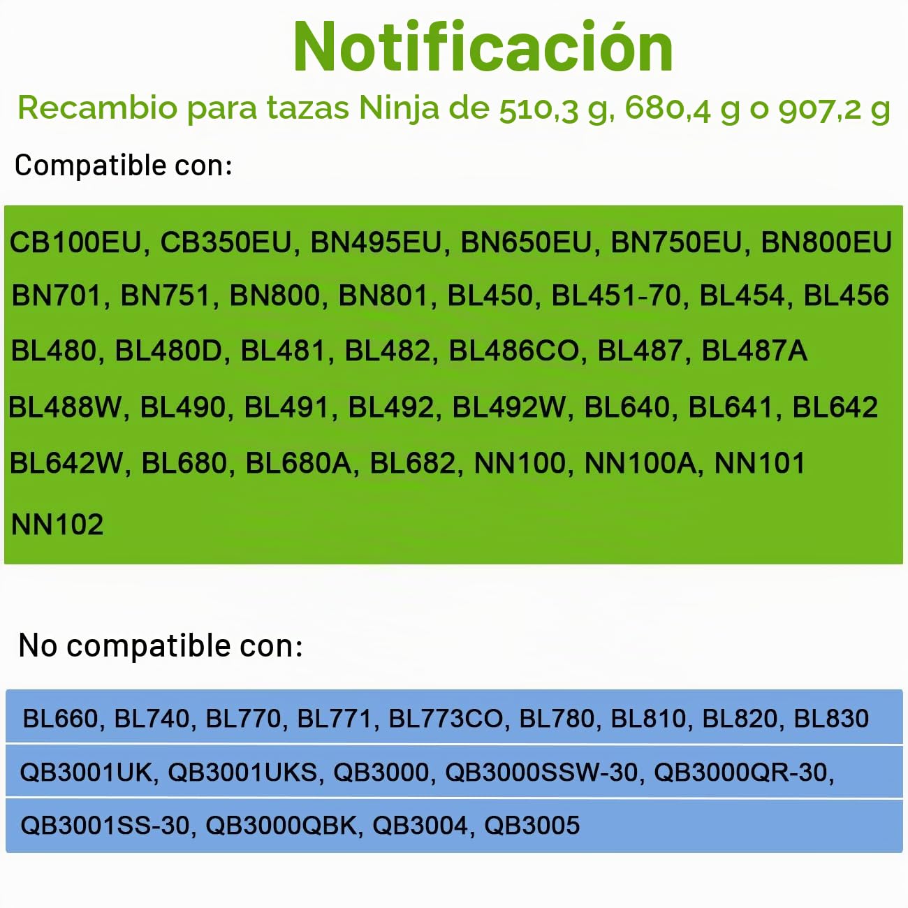Vaso de Repuesto para Ninja Procesador de Alimentos, 18oz & 24oz Tazas Piezas de Repuesto Compatibles con Ninja Batidora N800EU BN750EU BN495EU CB350EU CB100EU TB401EU TB301EU