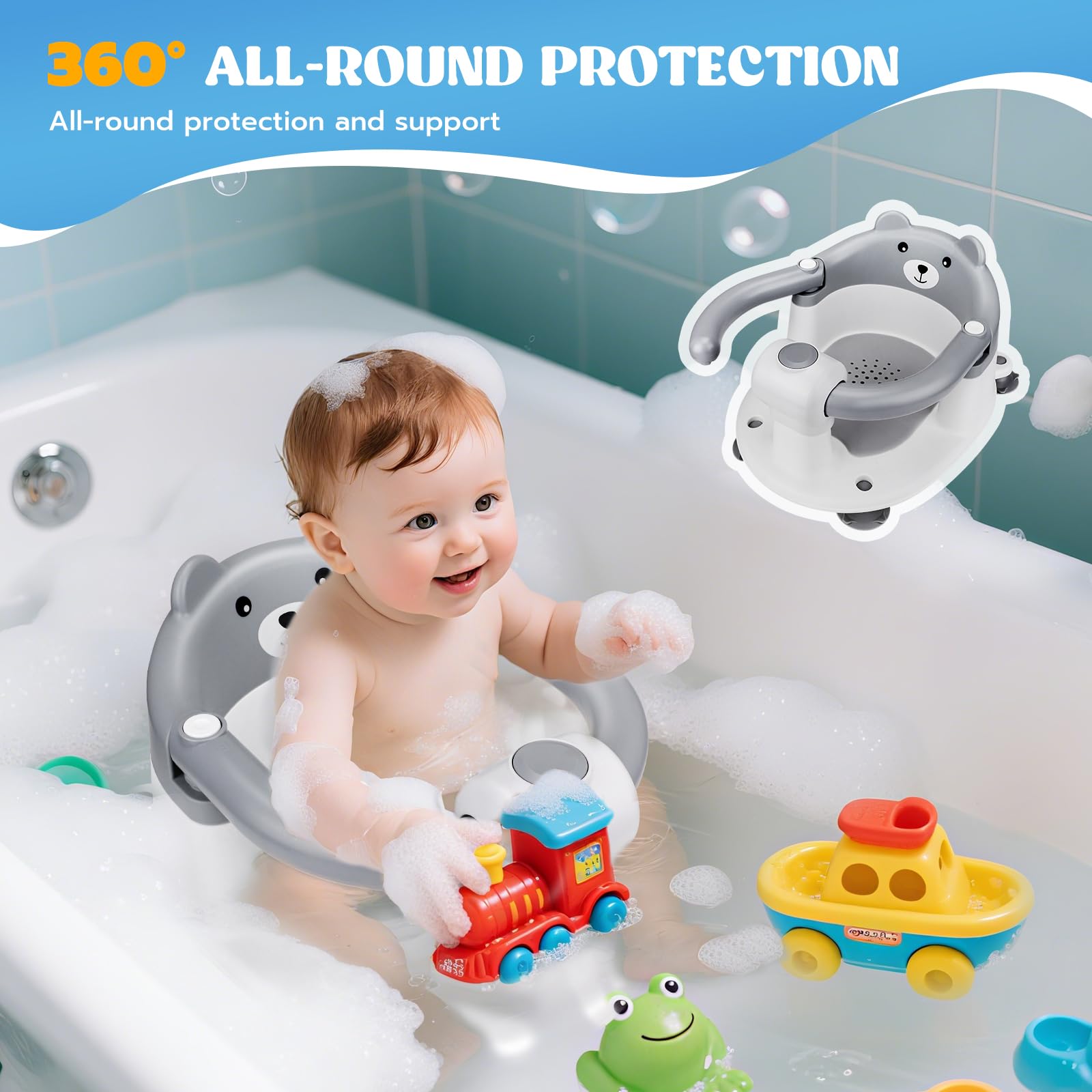baby-badewannensitz Babybadsitz, stabiler Babybadsitz mit 4 Saugtaschen, tragbarer Badestuhl für Dusche oder Badewanne, ergonomischer Babybadsitz geeignet von 6 bis 24 Monaten