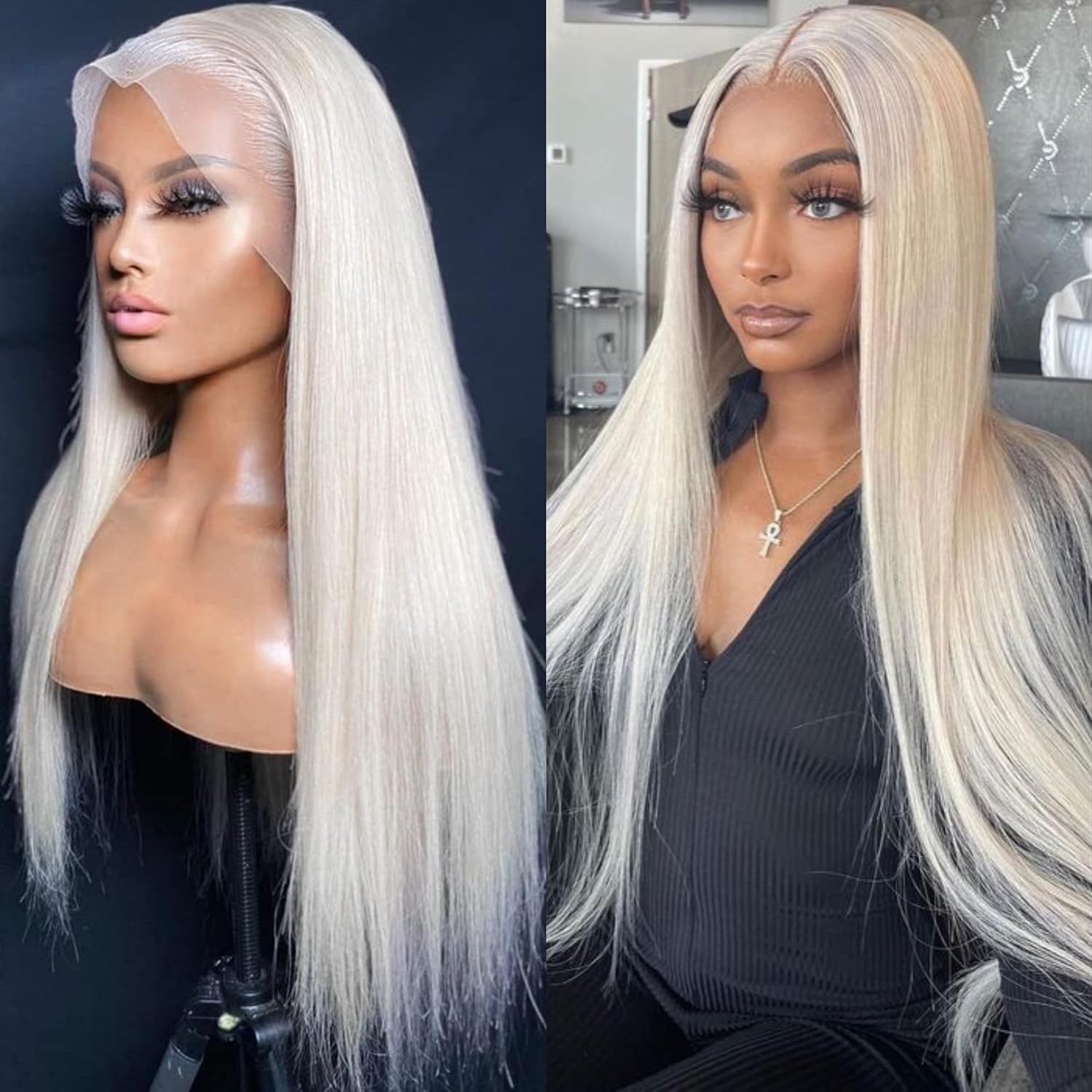 Mscathy Platinum Blonde Straight Lace Front Wigs 13x4 UHD Transparent Lace Front Breathable Hair Pre Plucked 200% Density Lace Front Wigs With Baby