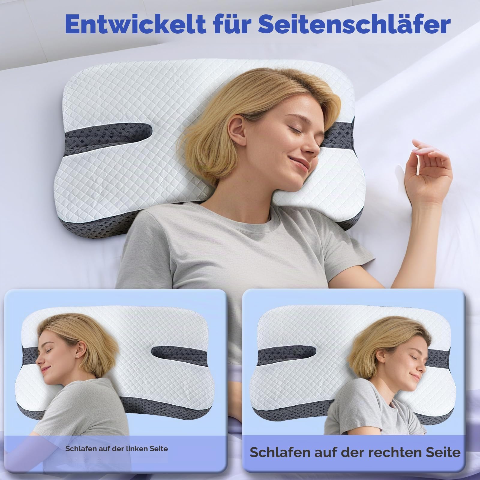 Anti Schnarch Kissen für Seitenschläfer Memory Foam Kissen – Grau