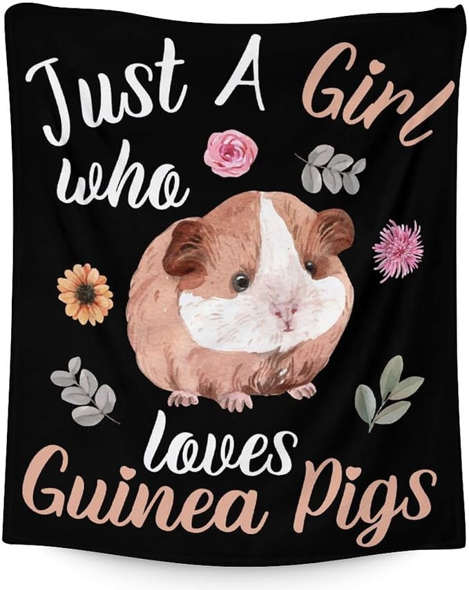 Guinea Pig Blanket Gifts - 40x50 Inches Cute Throw for Girls - Black Soft Fuzzy Blankets for Bed, Couch & Living Room