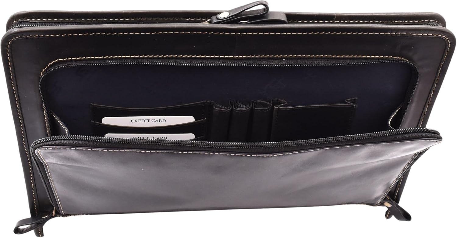 Real Leather Folio Bag A4 Document Tablet Underarm Clutch Portfolio Case Aero