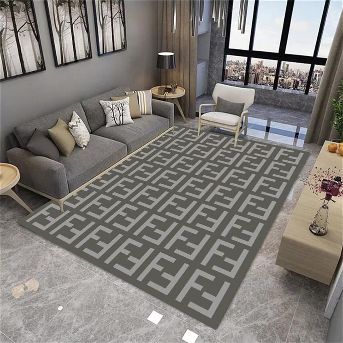 Tapis d entrée intérieur géométrique gris 50x70cm durable pour chambre et salon