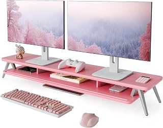 Fenge Dual Monitor Stand G04A2127H | 2 enheter, upp till 45 kg, förvaringsfack för telefon/surfplatta/penna, kabel-gm. Aluminiumfötter, skärm dator skrivbord
