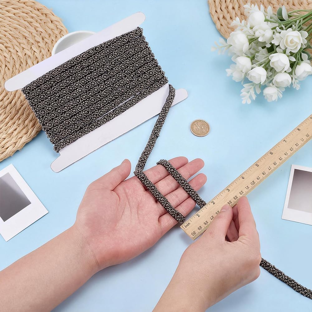 FINGERINSPIRE 4.6Yards Pearl Beaded Trim 3/8 inch Wide Black Bridal Lace Ribbon Resin Beaded Trimming Edge Straps for Sewing Wedding Dress Applique Bridal Straps Embellishments Decoration