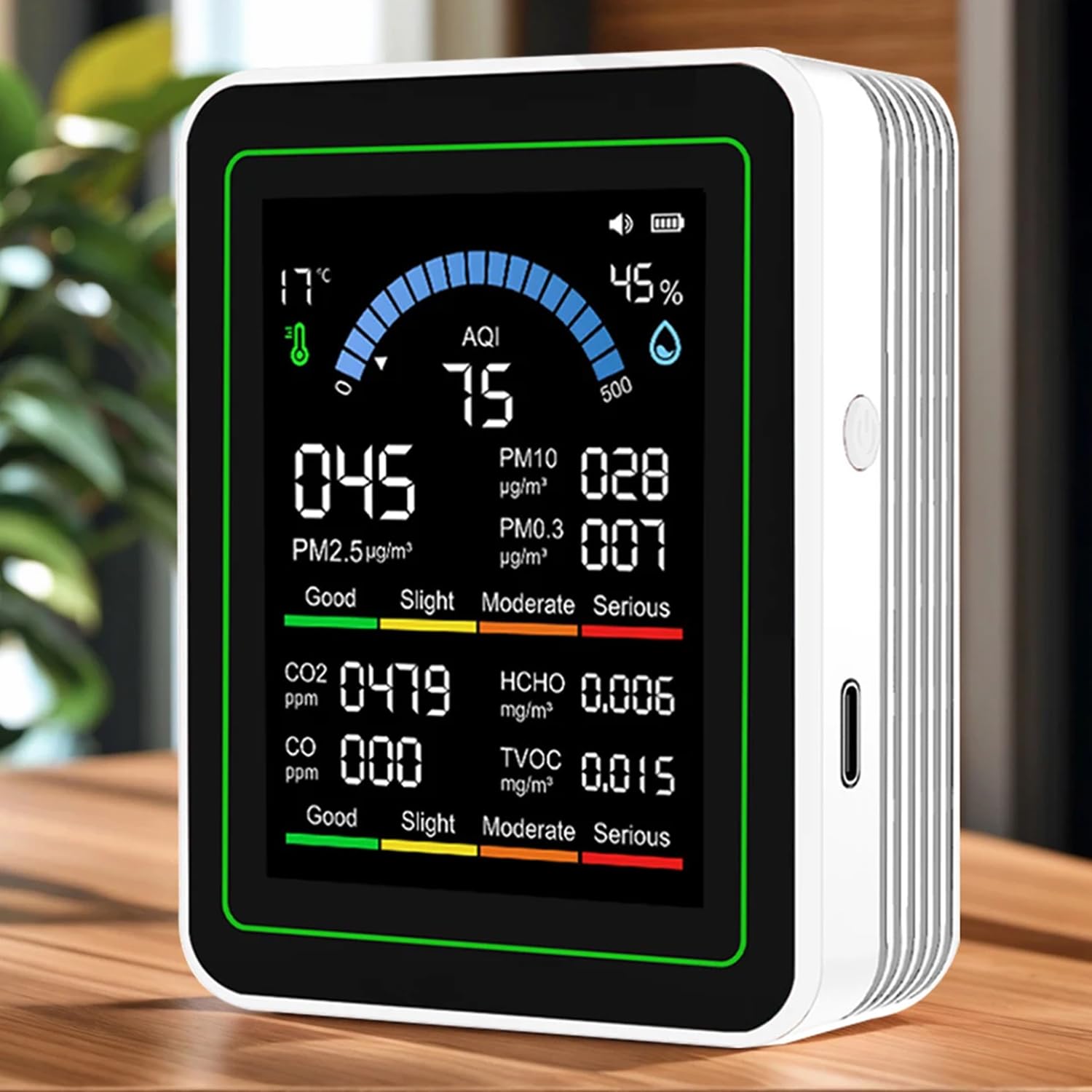 Air Quality Monitor Interior, 10 en 1 Portable Smartair Quality Tester for CO2 | CO | TVOC | HCHO | Temp | AQI | PM0.3-1 Detection Hum for Home Cars Plants, Pets, Car, Hotel (White)