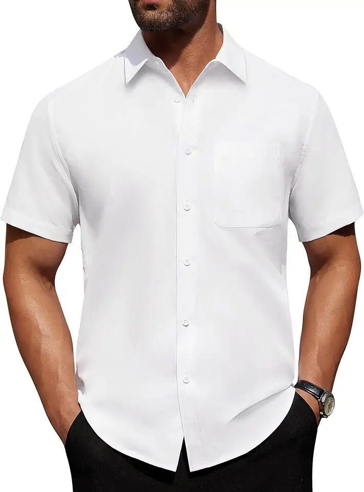 Alimens & Gentle Men's Short Sleeve Dress Shirts Wrinkle Free Untucked Casual Button Down Shirt