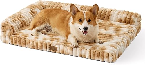 Miniatura 19 de Bonita cama para perro, cama ortopédica de espuma de conejo sintética con lados, funda extraíble lavable y forro impermeable, cómodo sofá para