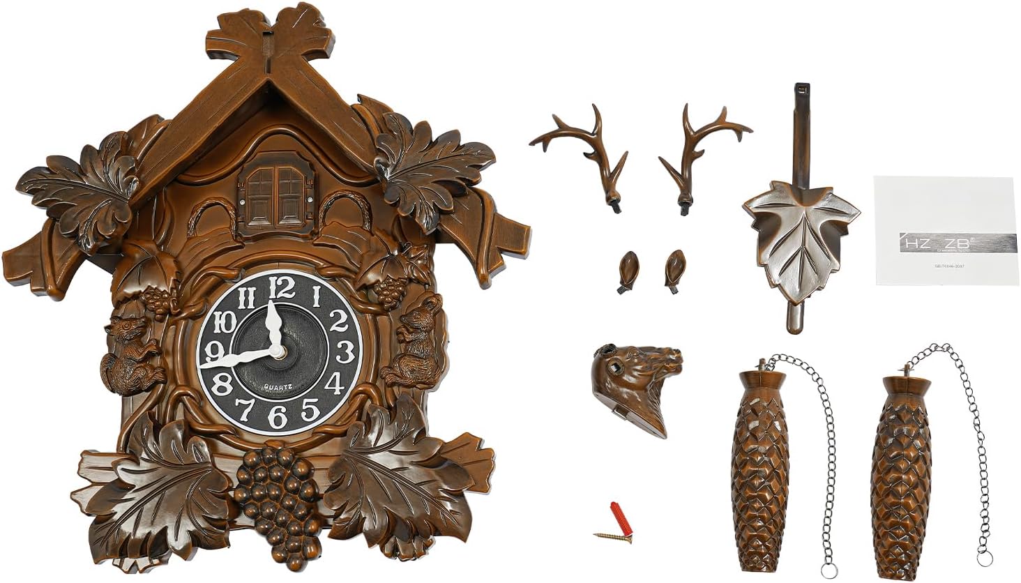 Retro Large Wall Clock, Deer Head Home Decoration Clock Vintage Grandfather Clock Report The Time from 6am-9pm, Manual KooKoo Coco Clocks for Wall with Bird Gifts for Family (Vintage Brown)