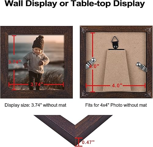 Vista 168 de KINLINK Juego de 4 portarretratos de 12 x 12 pulgadas, cuadrados de madera mate de 8 x 8 pulgadas con plexiglás para 8 x 8 pulgadas con paspartú