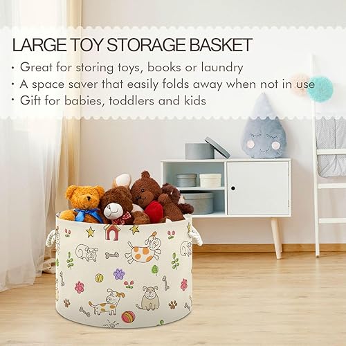 Miniatura 5 de Cartoon Cute Kawaii Dogs Round Folding Waterproof Baskets for Storage Containers with Sturdy Handle Decorations for Dorm Cloth Shelf
