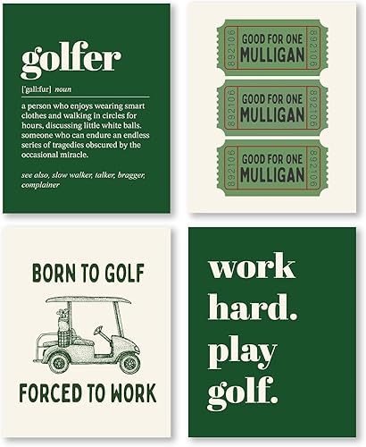 Miniatura 13 de Pleonox Juego de 4 impresiones artísticas de pared a rayas grises de 8 x 10 pulgadas, juego de 4, decoración de guardería deportiva, carrito de golf