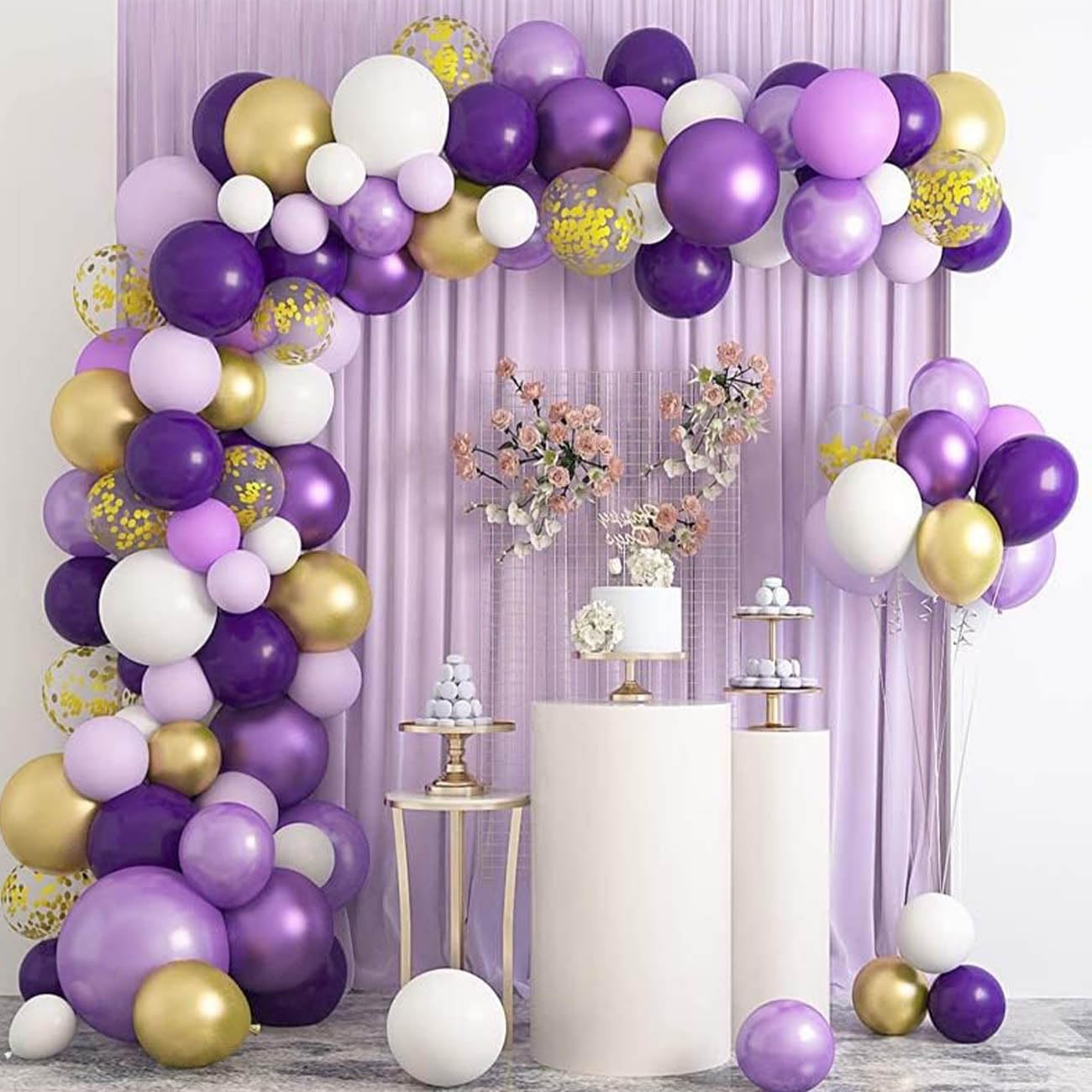50pcs 12inch Gold and Purple Latex Helium Balloons,Gold Lilac Confetti Balloons for Party Decorations - Image 2