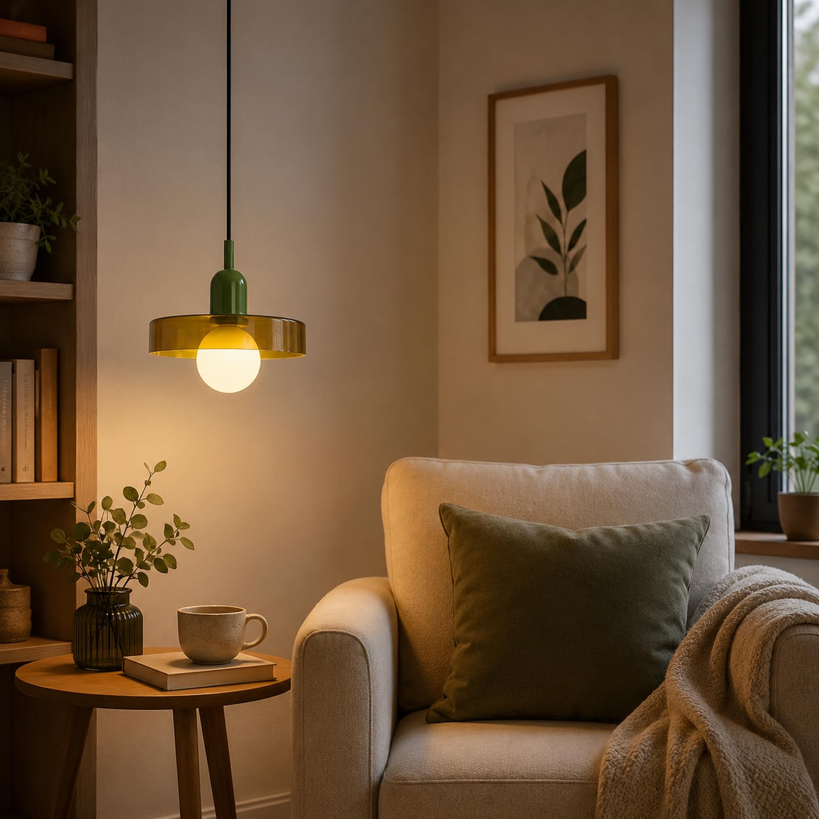 25cm Lampada a Sospensione Moderna in Vetro Rotondo, Base E27, Regolabile in Altezza, Lampadario Sospeso da Soffitto per Cucina, Sala da pranzo, Camera da letto (Verde)