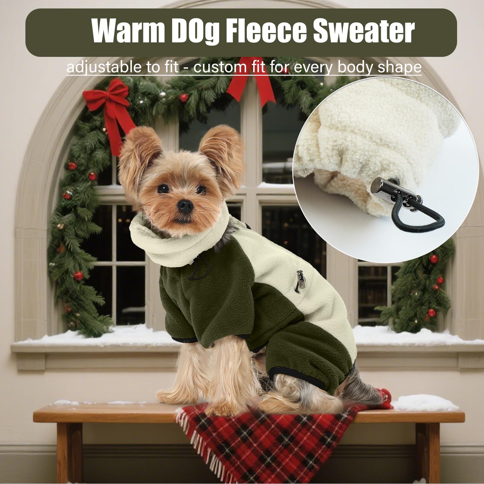 DENTRUN Hundejacke Kleine Hunde, Wintermantel Hund XS, Hunde Jacken Kleine Hunde, Abnehmbare Turtleneck Hundemantel, Hundepullover, Chihuahua Kleidung(Aprikosengrün,XS)