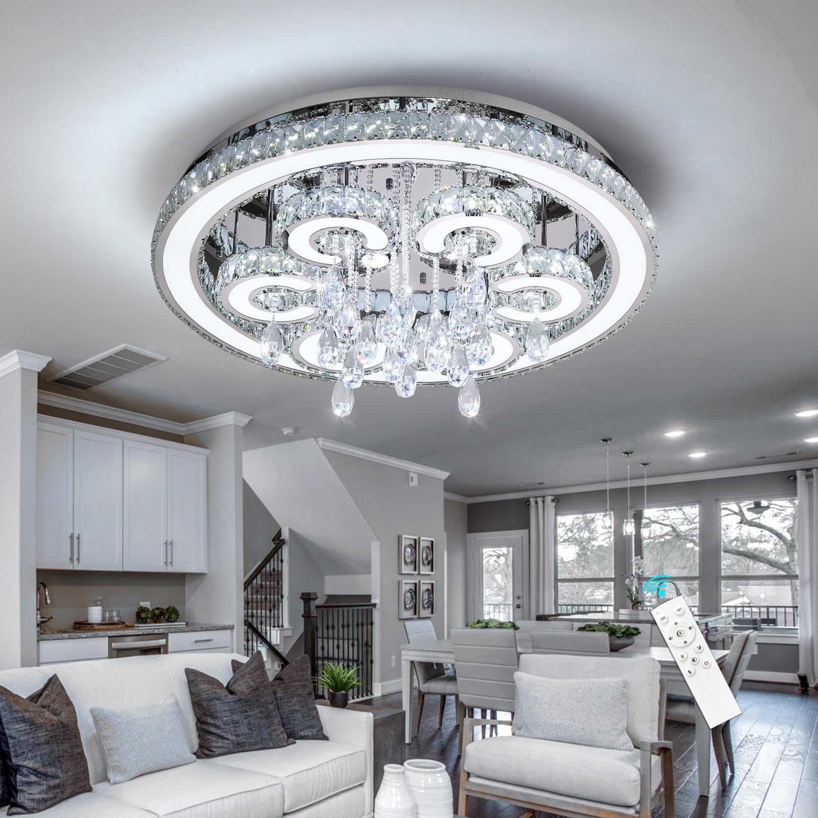 HAIXIANG W32'' Modern Chandeliers for Dining Room Crystal LED