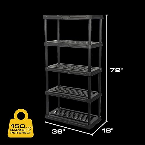 Miniatura 2 de CX 5-Tier (72H x 36W x 18D) Plastic Storage Shelving Unit (Black), Heavy Duty, 150lbs Per Shelf Capacity, IndoorOutdoor Storage and Organization in