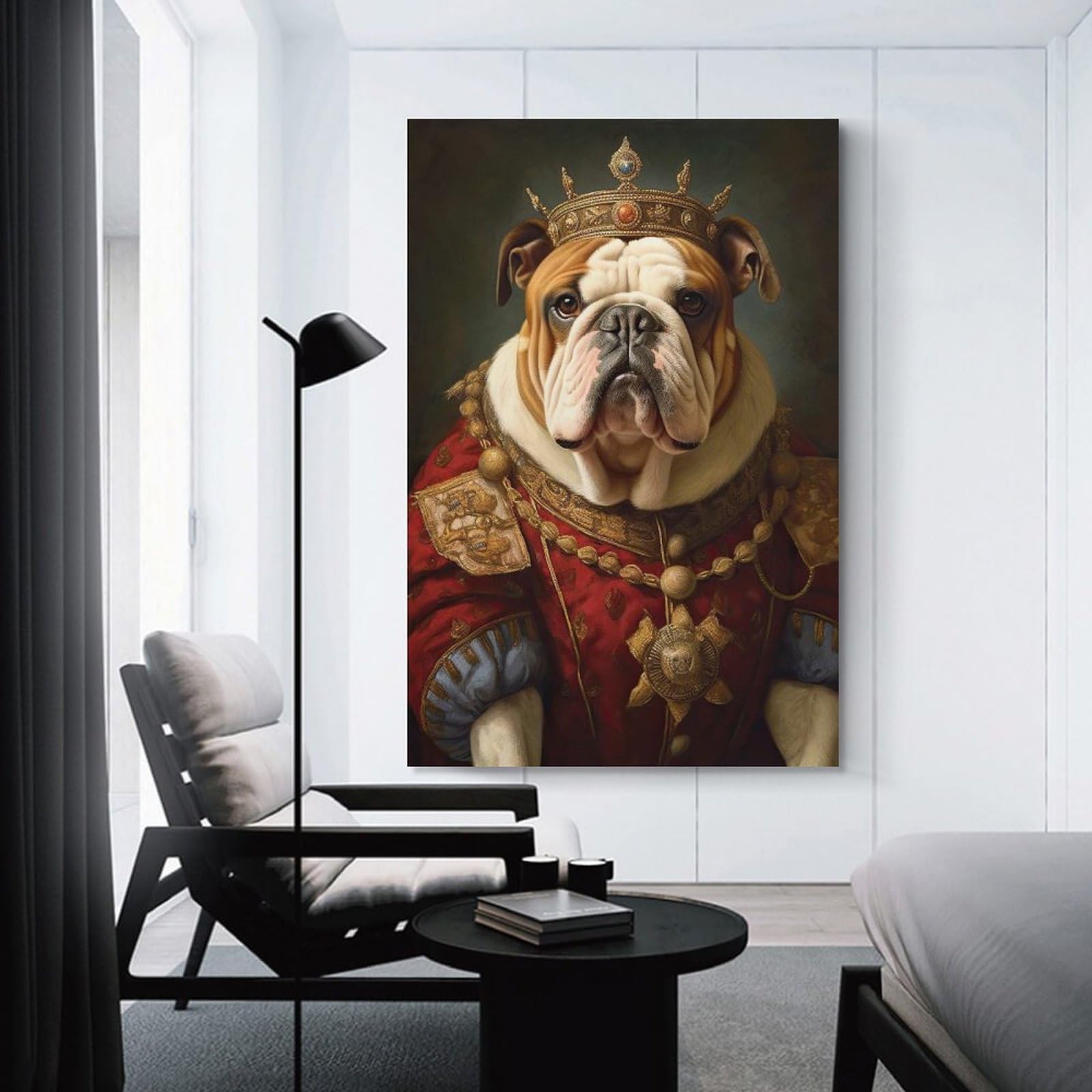 Junmoney English Bulldog The King Canvas Art Print 12x18inch(30x45cm), for New Homes, Bedrooms Or Workspaces, Gift Idea for Housewarming And Birthdays