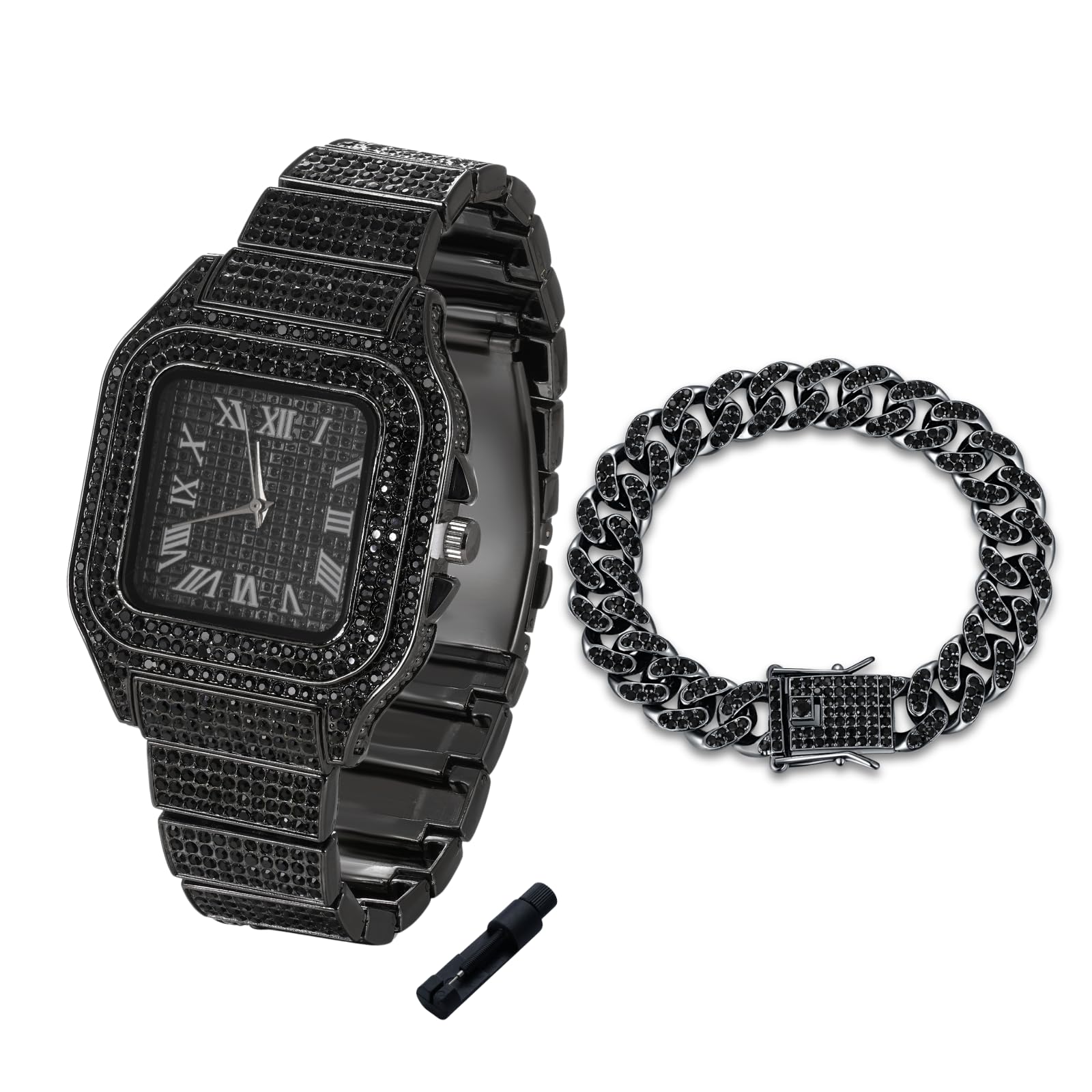 Halukakah Reloj de Oro con Diamantes para Niños,Adolescentes,Chicos - Chapado en Oro 18K/Platino,Esfera Cuadrada 40mm,Cuarzo Japonés - Longitud 20cm,con Herramienta de Ajuste - para Cumpleaños,Fiestas