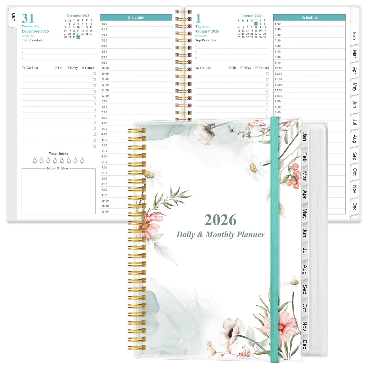 Daily Planner 2026 Full Page Per Day- 2026 Daily & Monthly Planner from January 2026 to December 2026, Day Planner 2026 with 12 Months Tabs, 8.5" x 11