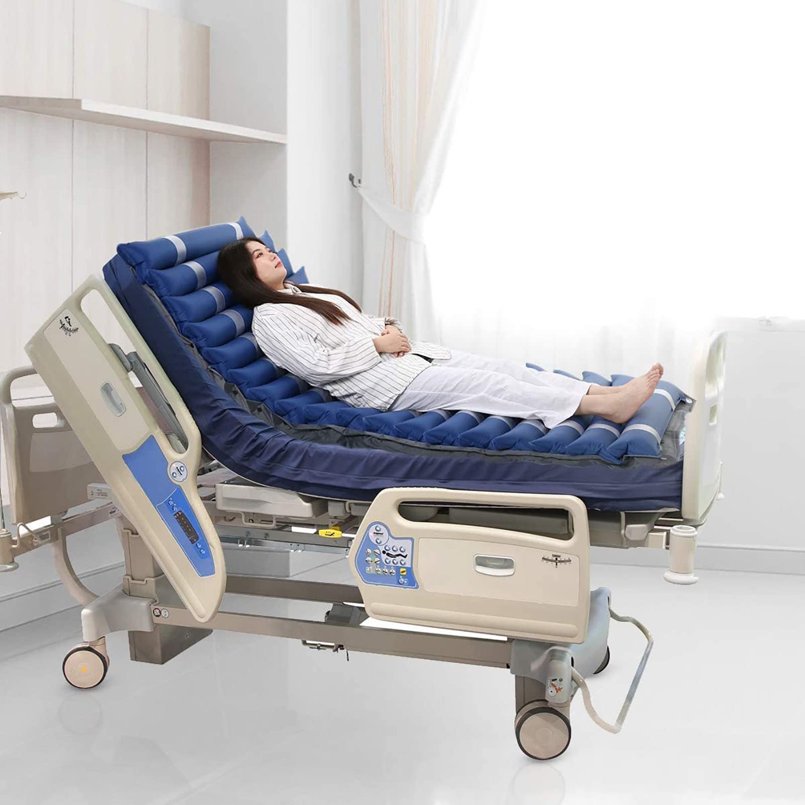 Colchón Inflable antiescaras, colchón Individual esférico con presión de Aire alternada para aliviar escaras y úlceras por presión en Cama médica. Incluye Bomba.
