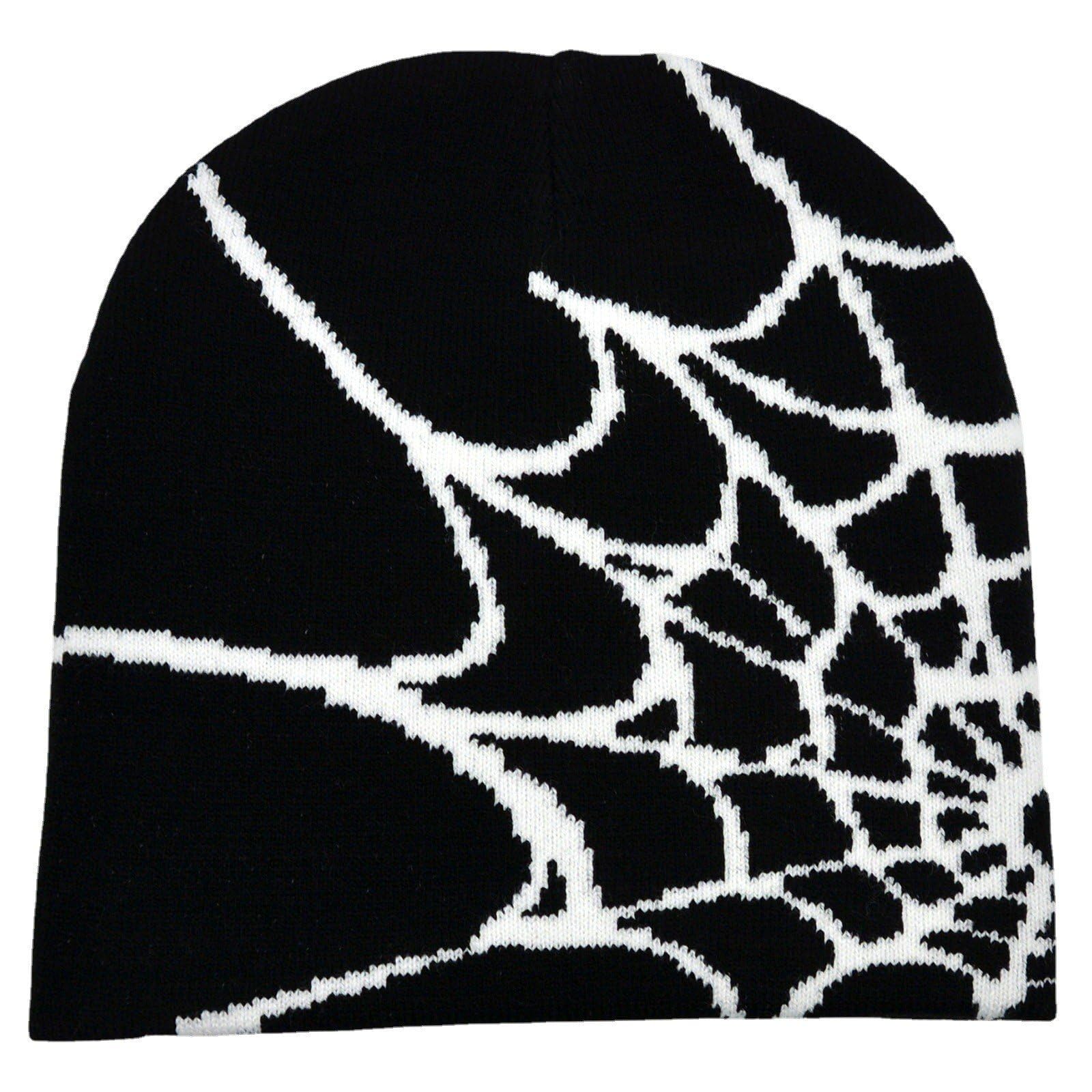 Fituenly Men's Black Spider Web Beanie - Loose Casual Hip Hop Wool Knit Hat For Wo, Warm Pullover