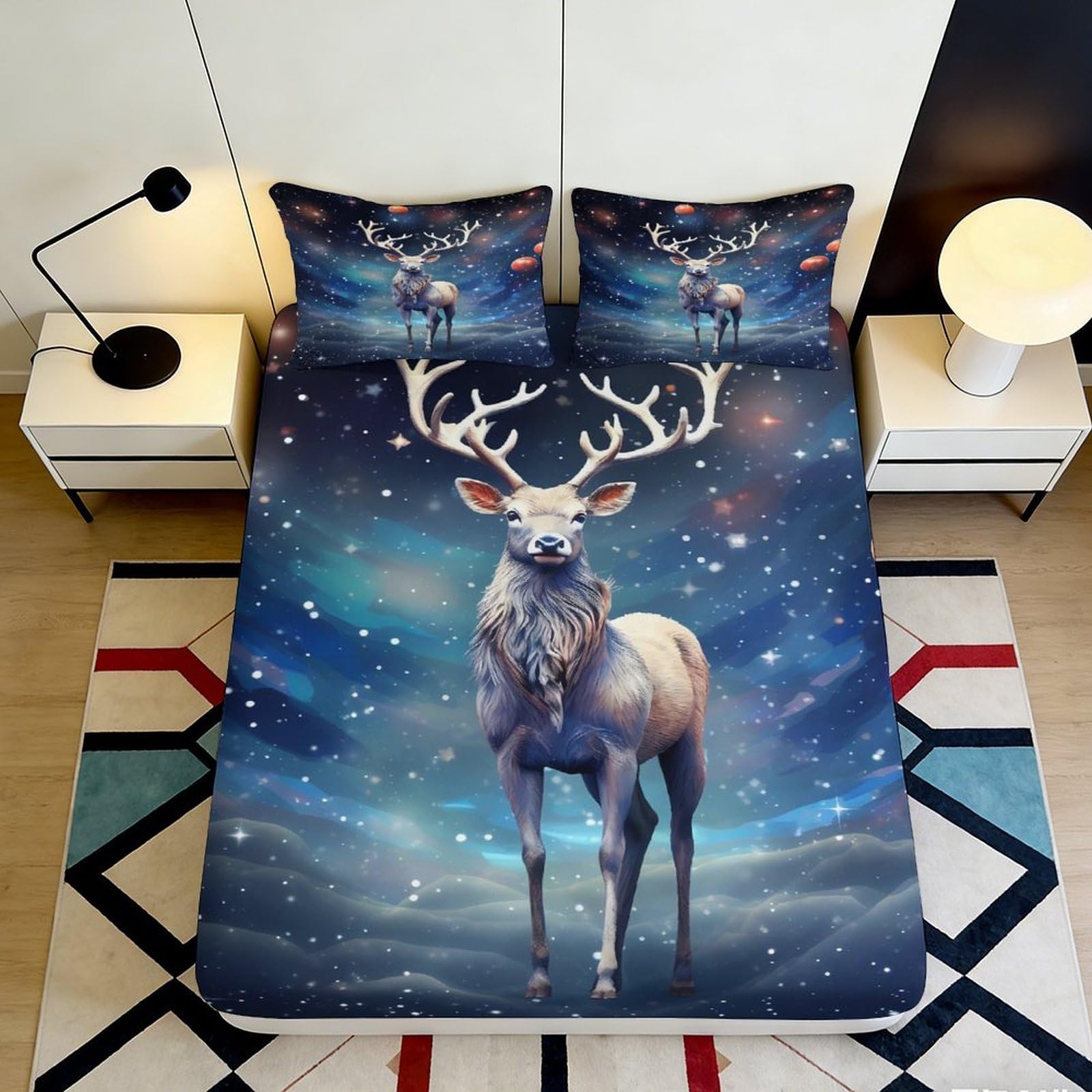 Rqzkjxnhpf Style-3 3D Printed Deer Pattern Fitted Sheet Microfiber Deep Pocket Non-Slip Bedroom Bedding Deer Mattress Fitted Cover For Adults 200X200x25cm 90X200x25cm