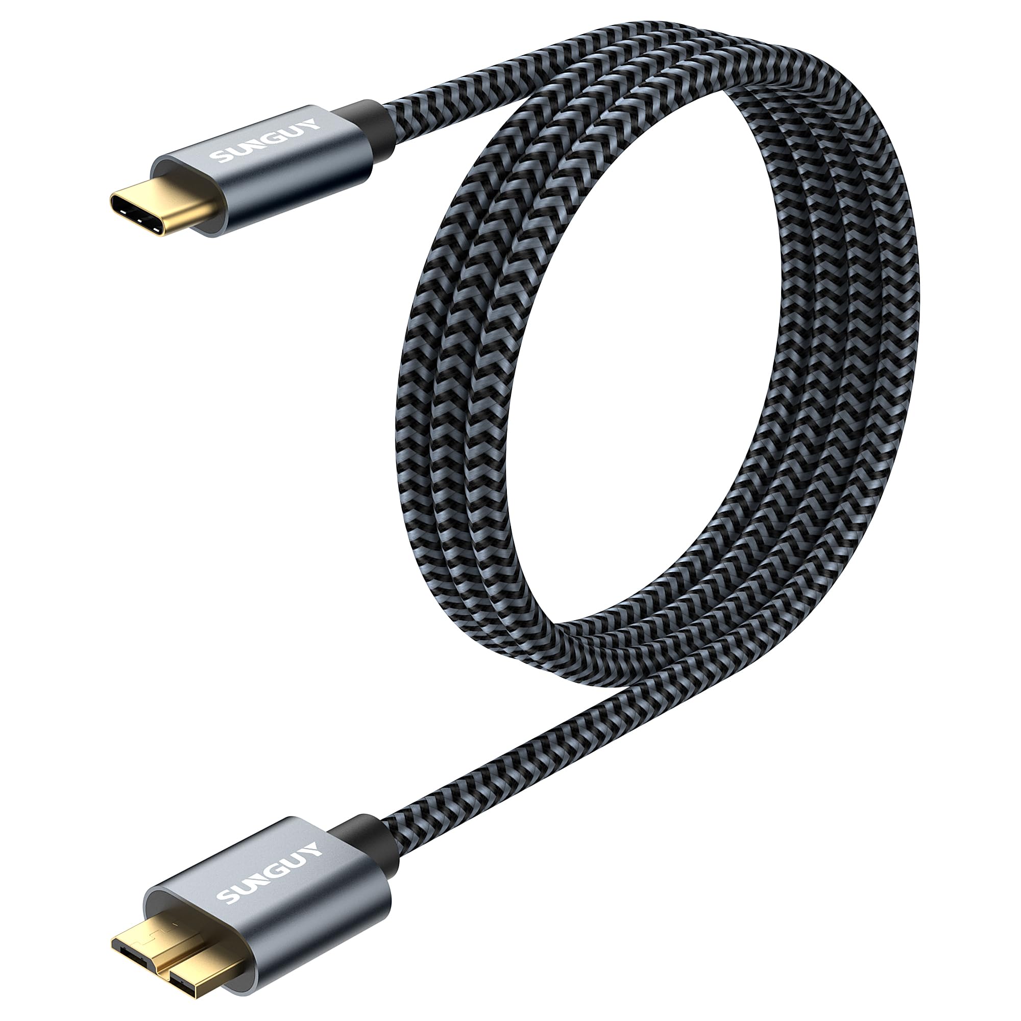 SUNGUY USB C auf Micro B Kabel USB 3.1, 2 Stück 1M 10Gbps USB C Stecker auf Micro B Stecker Festplattenkabel kompatibel mit Toshiba, Seagate, WD,Galaxy S5 Note 3,HDD-Grau