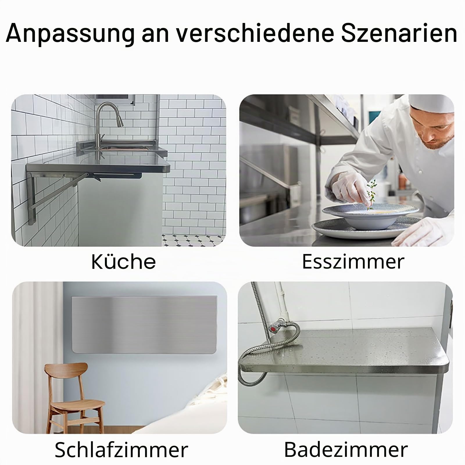 SARKEY Klappbarer Wandtisch, Wandklapptisch Aus Rostfreier Stahl,Wandklapptisch Wand Montierter Klapptisch Schwimmender Schreibtisch Esstisch Küchentisch Buffettisch (Size : 80 * 30cm(31 * 12in))