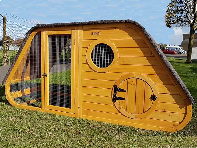 HATCHED LARGE CHICKEN COOP HEN HOUSE RABBIT HUTCH WITH NIGHT SHUTTER AND REMOVABLE WASHABLE RUBBER FLOOR