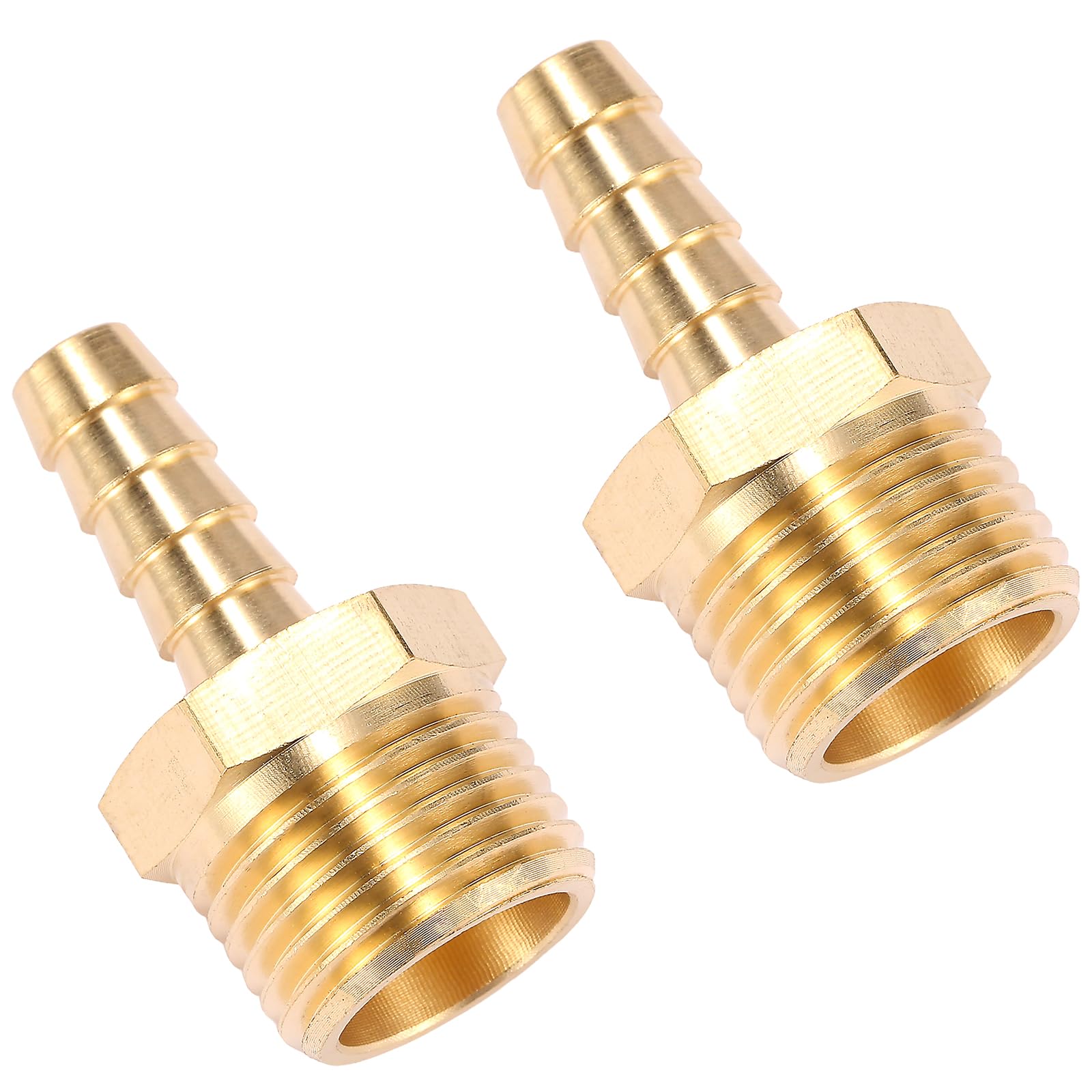 2 Pack Brass Hose Fitting, Adapter,5/16" Barb x 1/2" NPT Male Pipe