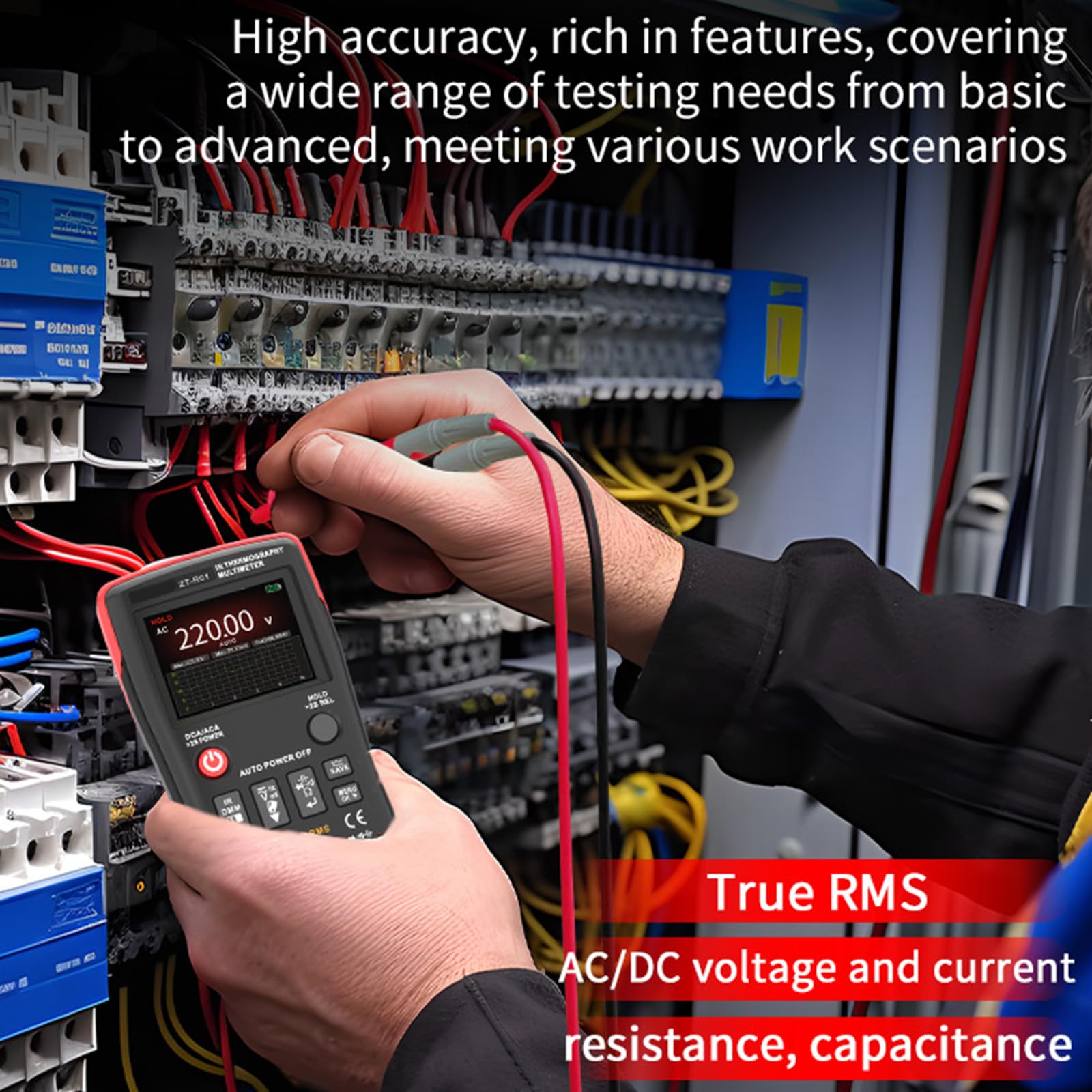 Multímetro digital de mano de doble modo con funda suave para técnicos, electricistas y técnicos de HVAC, herramienta de prueba eléctrica impermeable