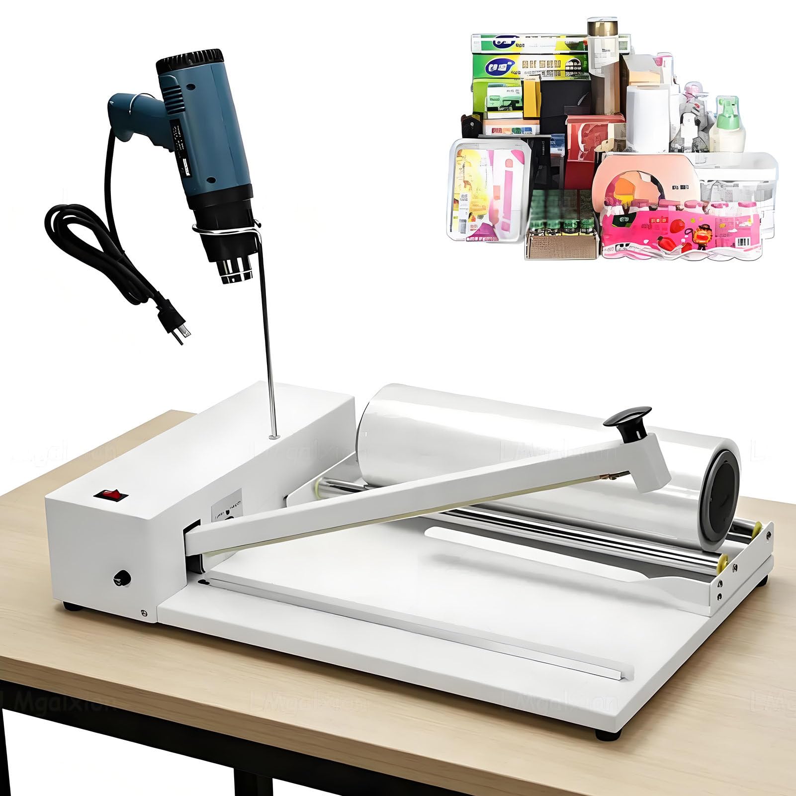 Machine d'emballage rétractable avec pistolet thermique, température réglable, taille personnalisée, compatible avec les films rétractables POF/PE, longueur d'étanchéité 60 cm, idéal pour l'emballage