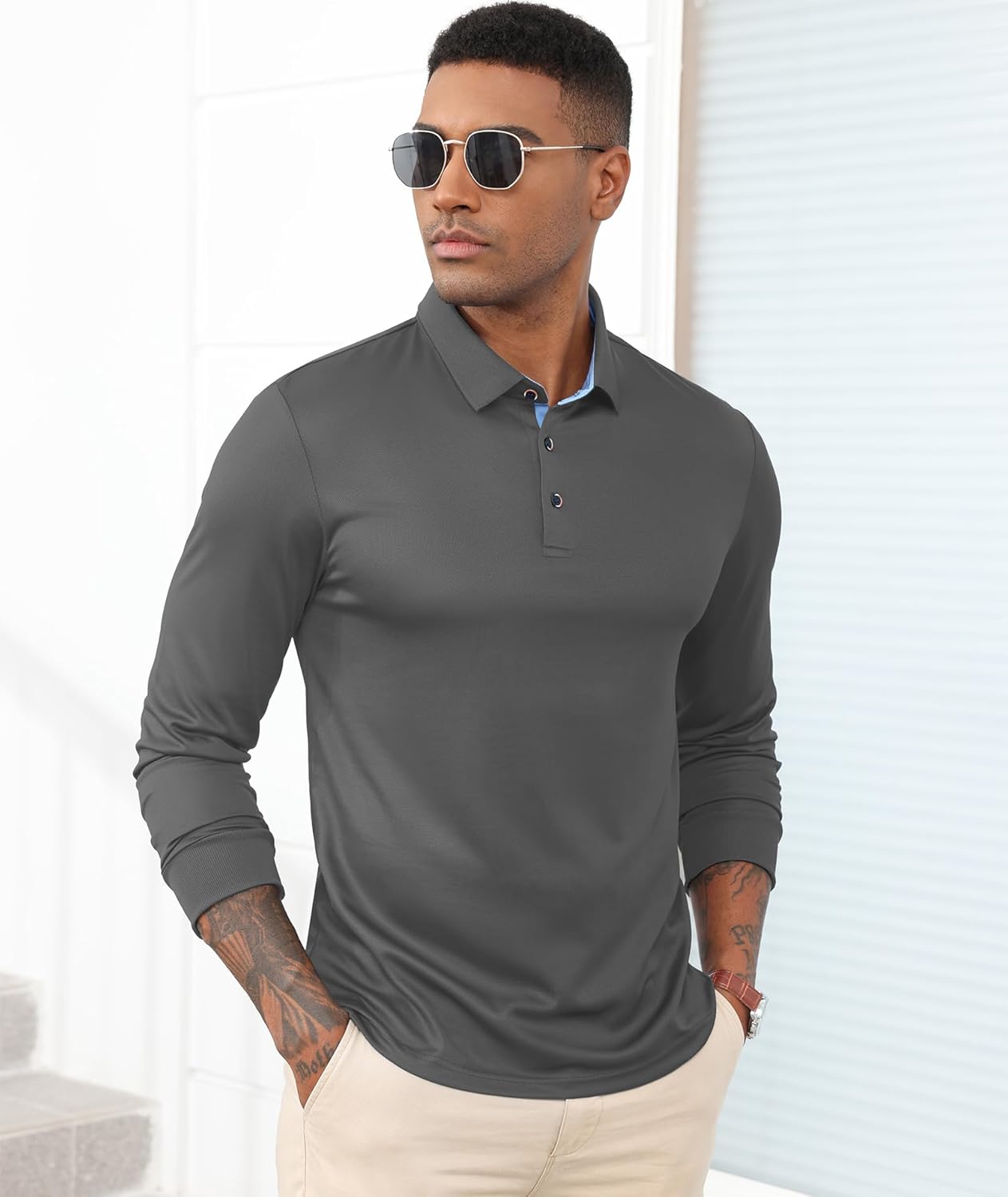 V VALANCH 3 Pack Men's Long Sleeve Polo Shirts Moisture Wicking Golf Polos Business Travel Casual Collared Shirt - Image 2