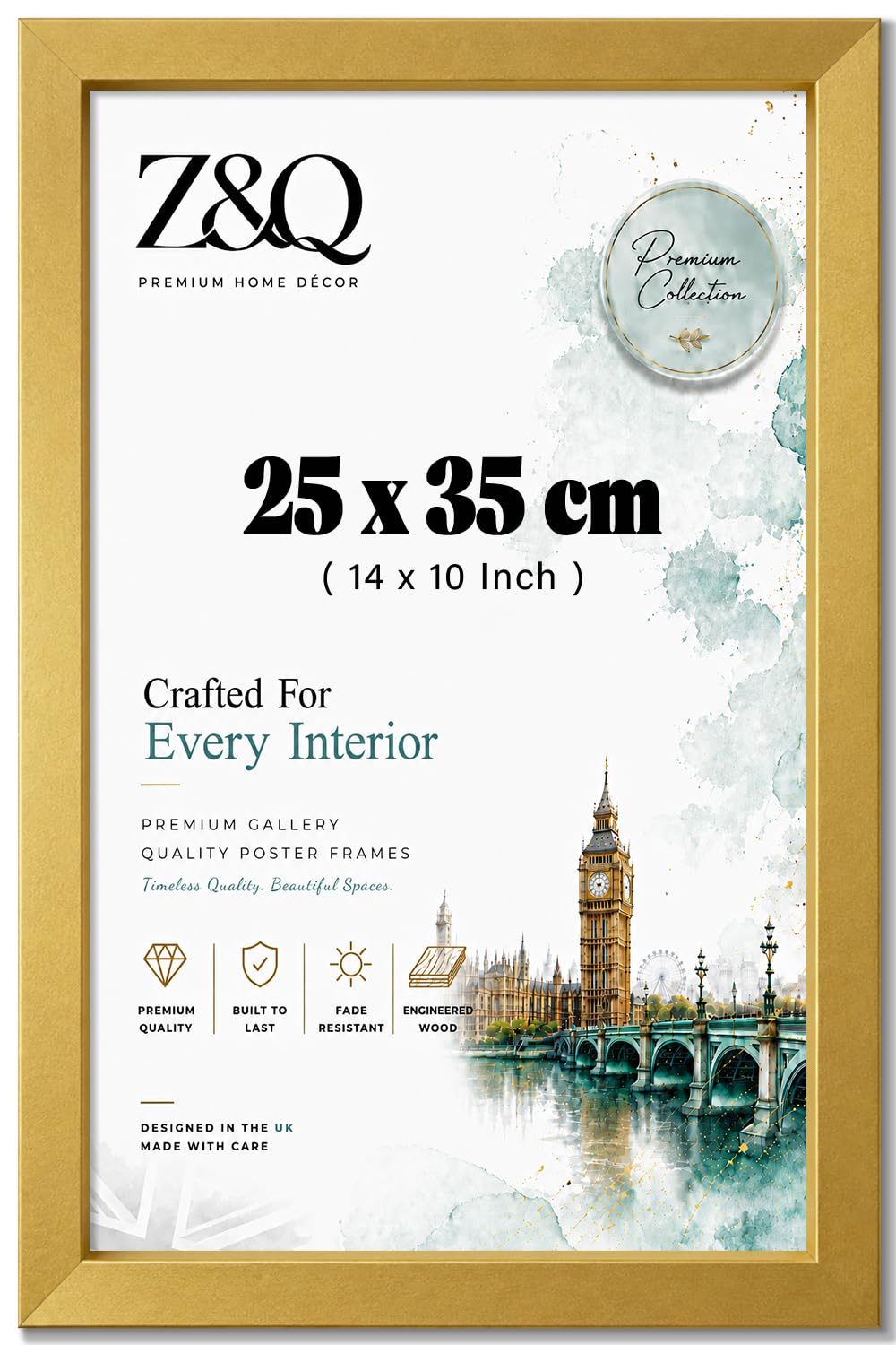 Z&Q - Strong MDF Wood (25 x 35 CM) Poster/Picture Frame | Home Décor 14 x 10 Inch Wall Gallery and Art [ Gold ]