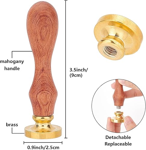 Miniatura 2 de CRASPIRE Sello de cera de brújula de 0.98 pulgadas, sello de cera de sellado retro, mango de palisandro retro, cabeza de latón extraíble para