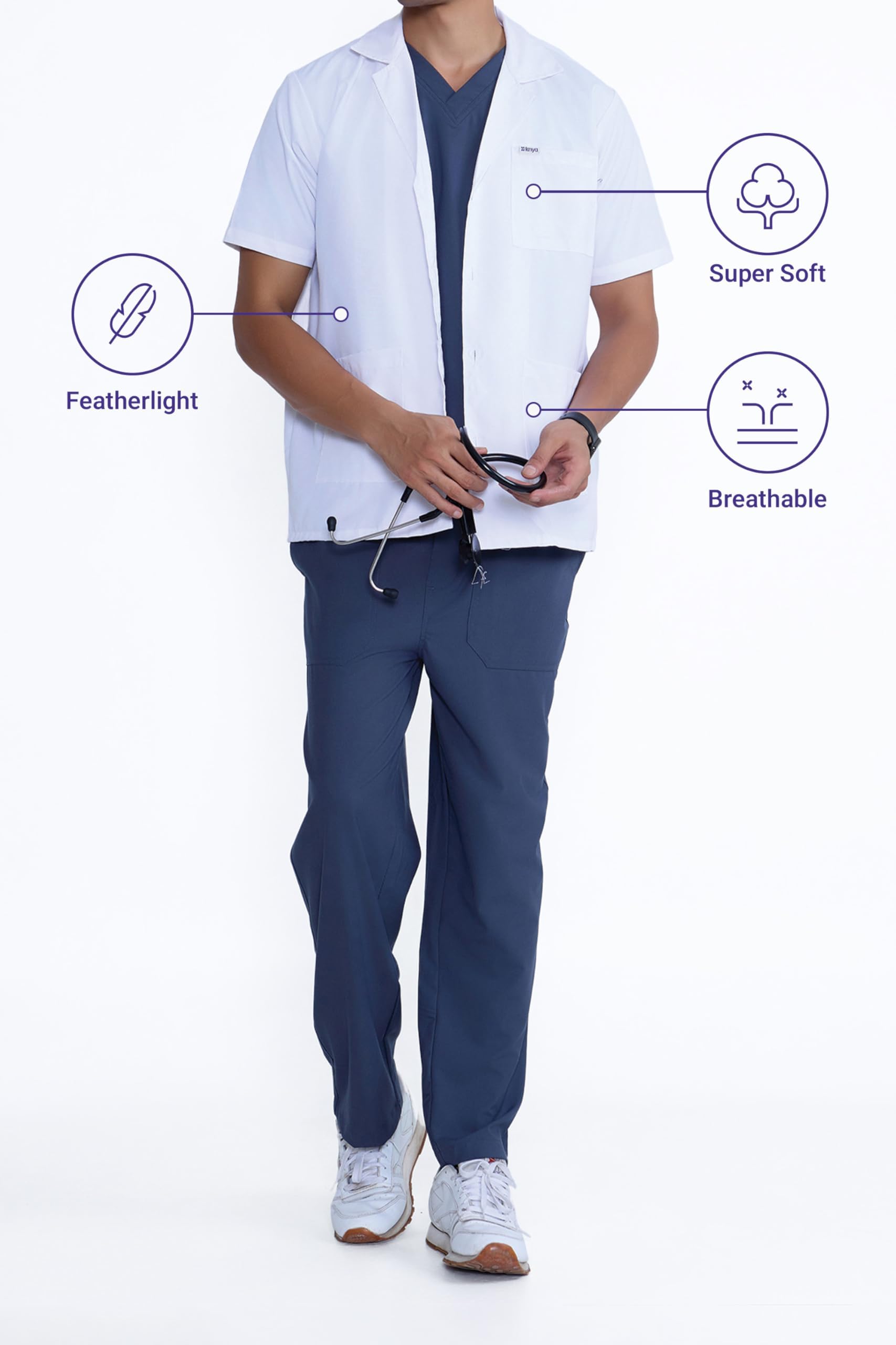 KNYA - Short sleeves short lab coat | Unisex | 3 Pocket | 100% Polyester | Perfect Fit | Anti Wrinkle | Lightweight | Durable (M, Short Sleeves) - Image 4 thumbnail