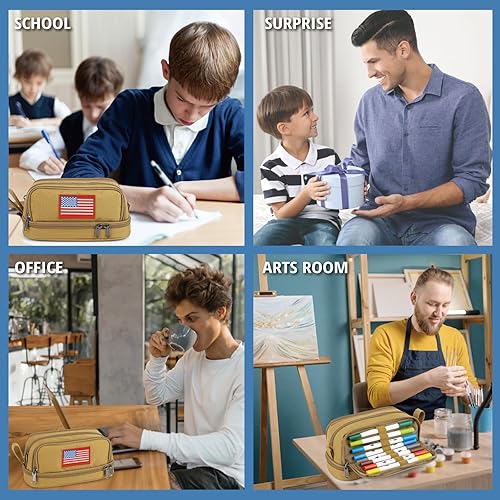 Miniatura 2 de ATRIPACK Estuche táctico de 4 compartimentos para niños, bolsa de lona grande para bolígrafos, caja de bolígrafos de gran capacidad, bolsa de
