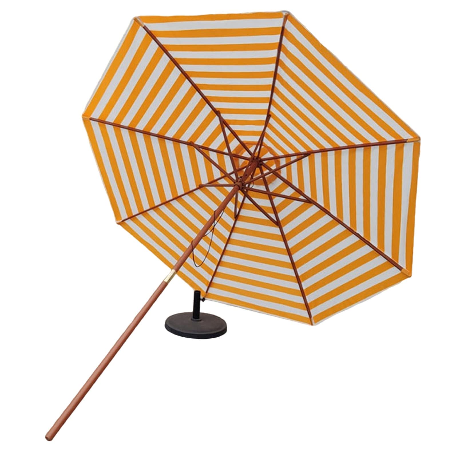 2.7m Zewnętrzny parasol patio, żółty biały pasek drewniany parasol ogrodowy z kołem kołowym, Market Table parasol z 8 solidnymi żebrami, do balkonu/plaży/basenu, Szerokość słupa ø 38 mm