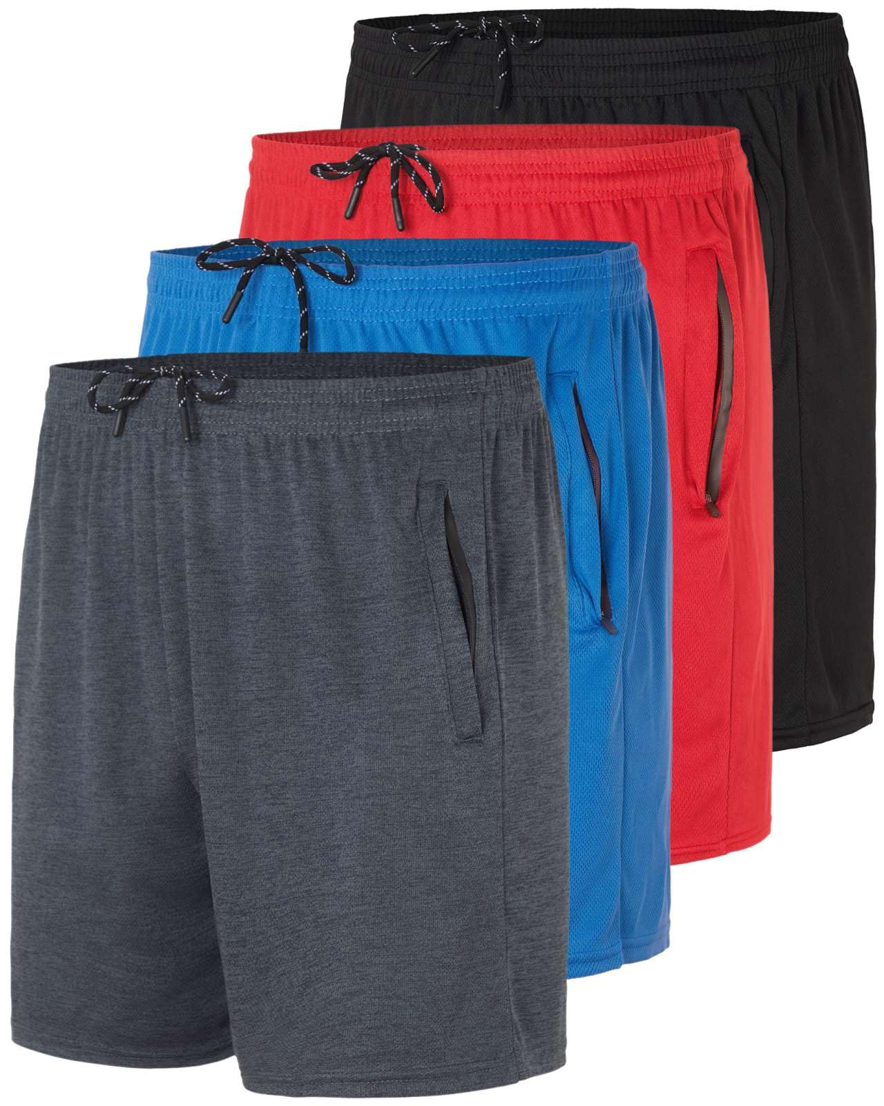 4-Pack Mesh Running Shorts with Zipper Pockets for Men by Real Essentials